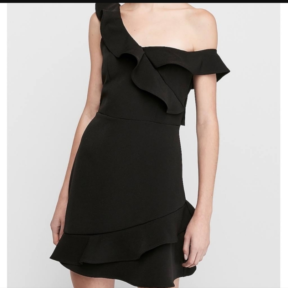 Express Black One-Shoulder Ruffle Dress - Picture 2 of 16